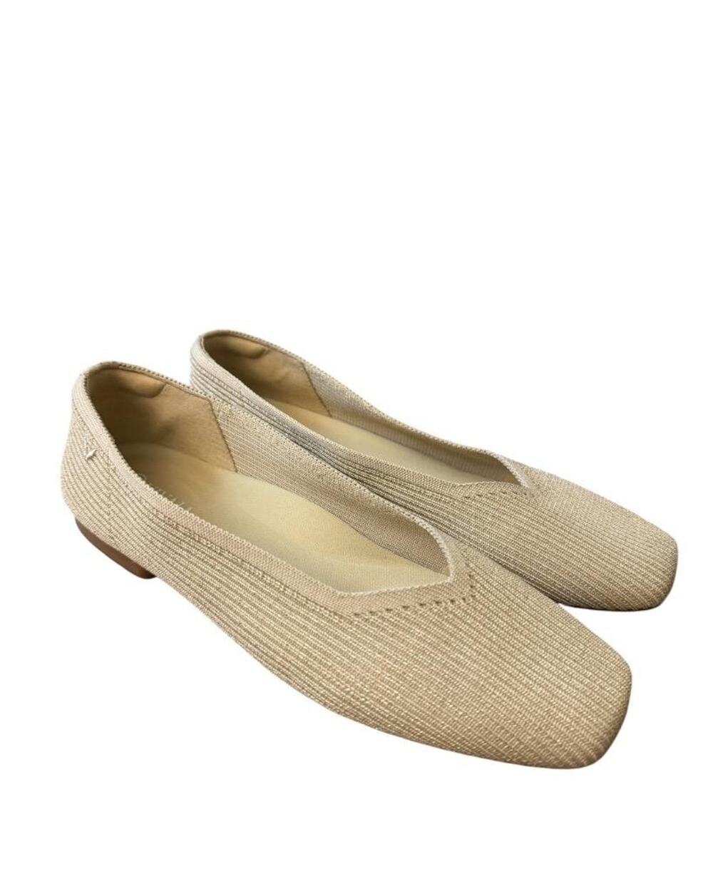 Vivaia Margot 2.0 Square Toe V Cut Gold Flat Women size 39.5 US 8.5